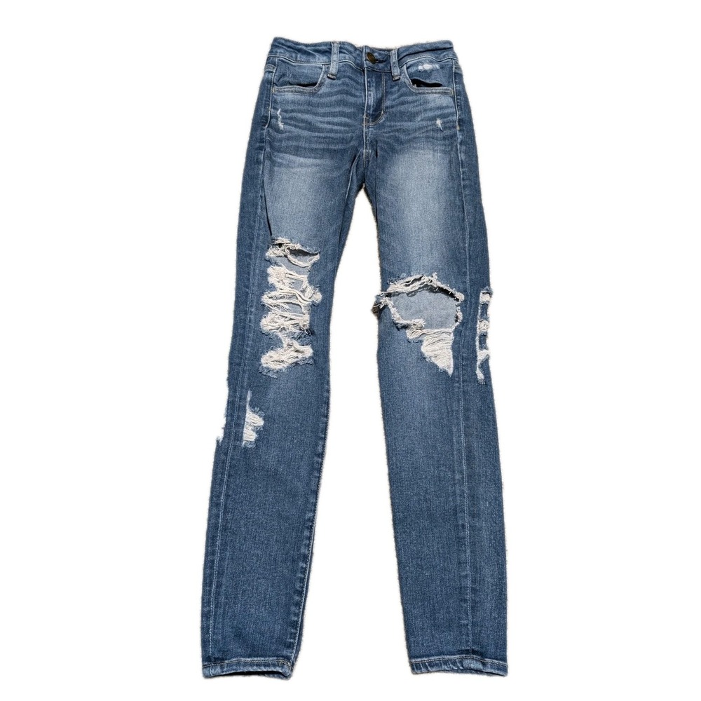 American Eagle Women's Distressed Curvy Jeans Next Level Stretch Size‎ 2 skinny
